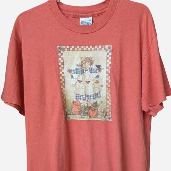 Vintage 90s Fall Scarecrow T-Shirt 100% Cotton T-Shirt Size Large Halloween y2k - Picture 1 of 7